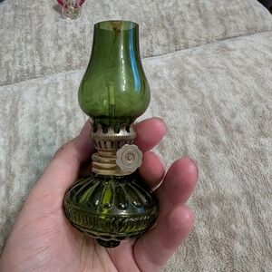 Vintage Green Glass Oil Lamp